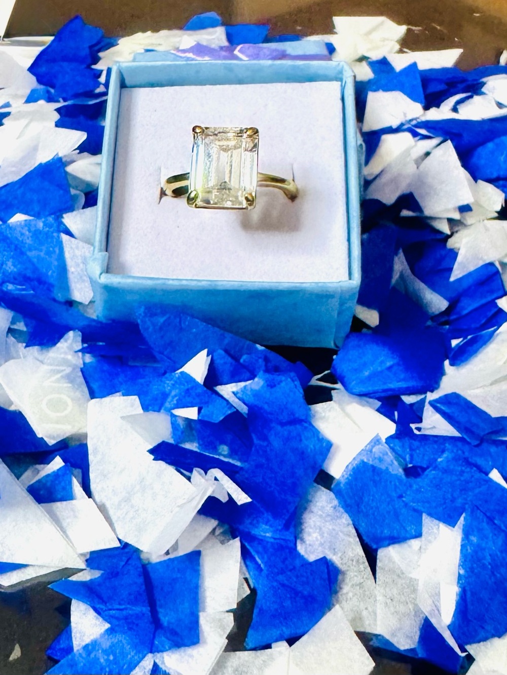Gold Ring with Clear Emerald-Cut Stone - Elegant Women's Ring